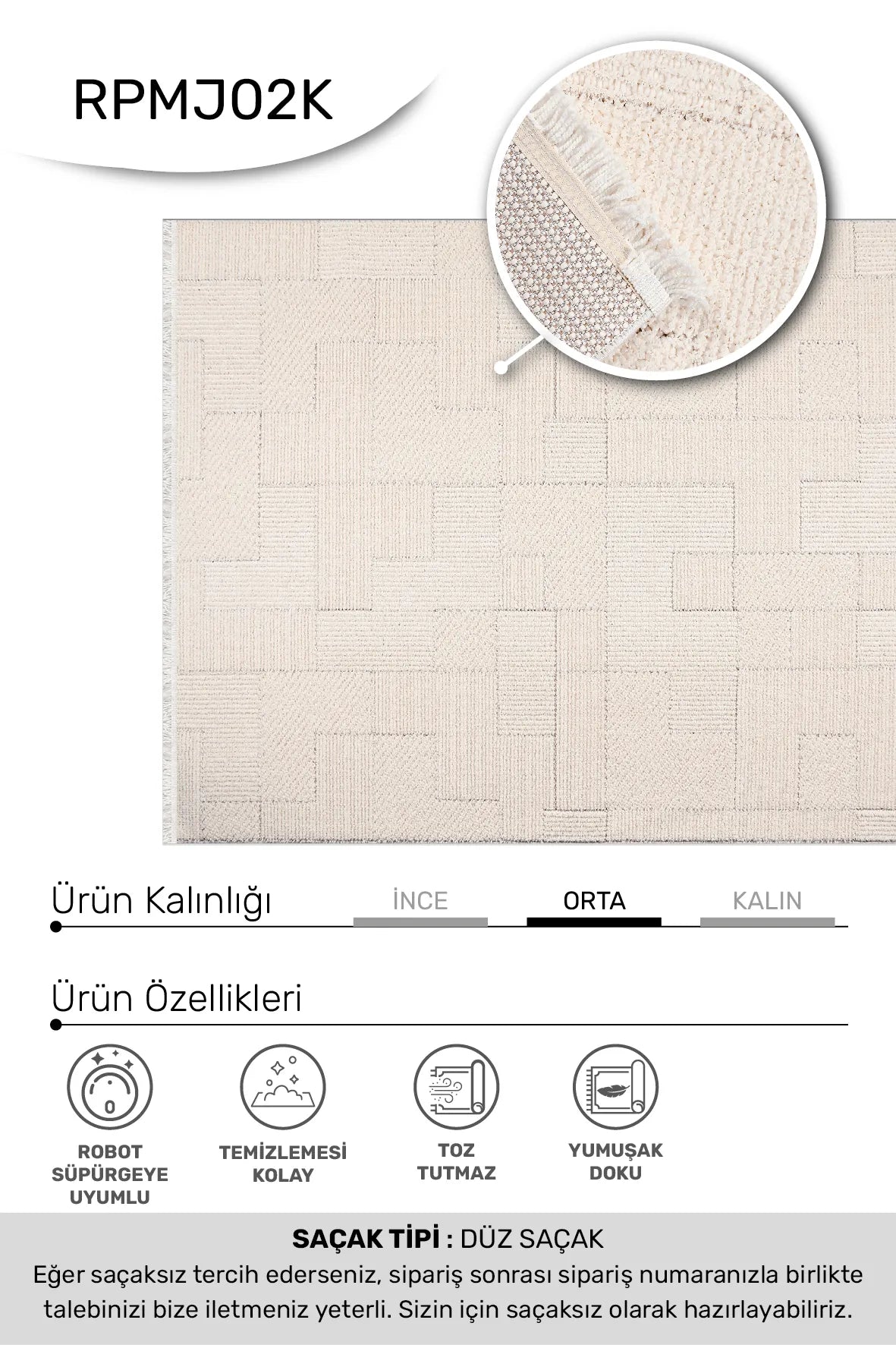 Noraso Ekru Beyaz Modern Geometrik Salon Halısı – genel görünüm