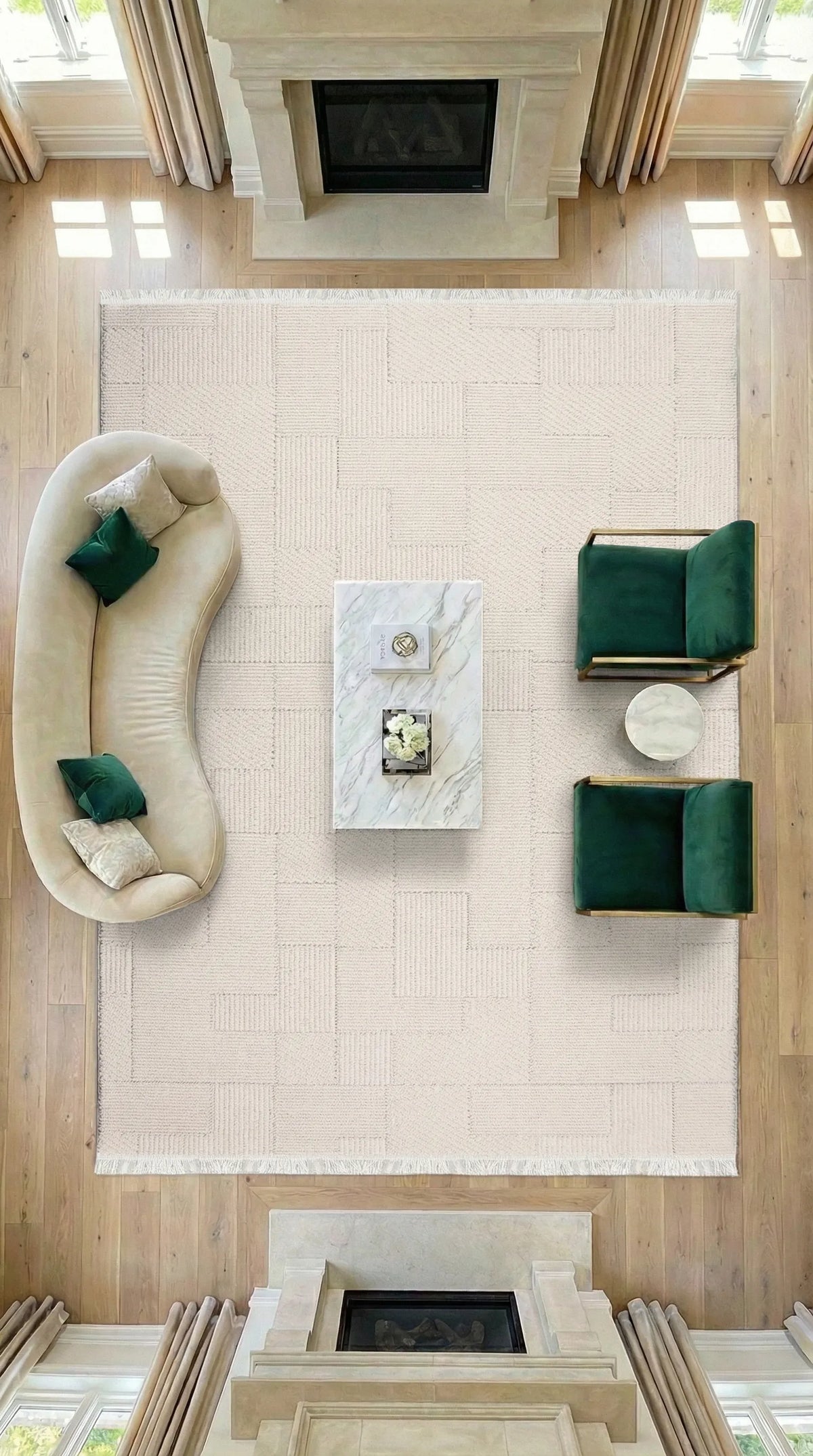 Noraso Ekru Beyaz Modern Geometrik Salon Halısı – farklı açı