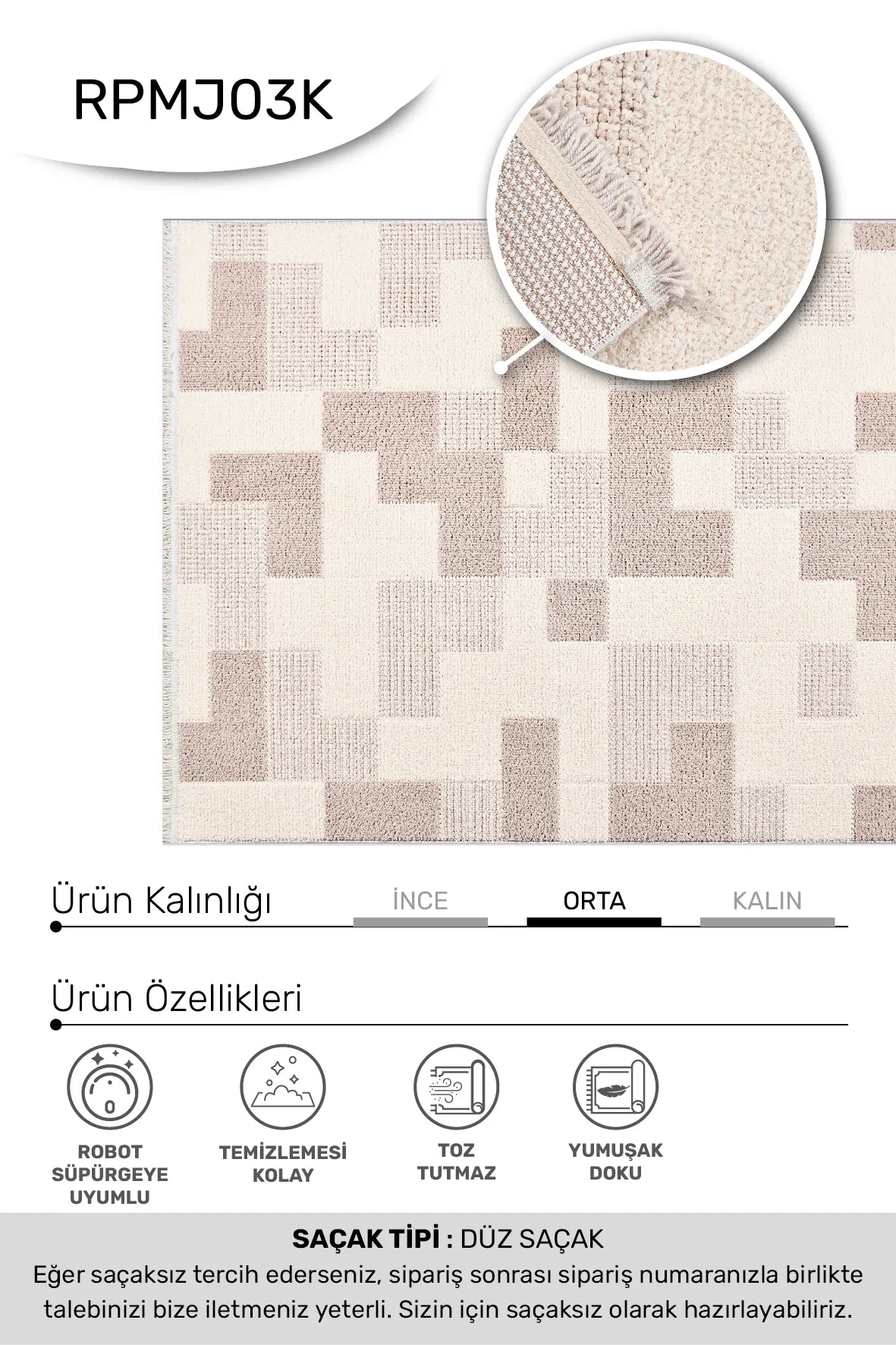 Noraso Krem Bej Geometrik Desenli Modern Polyester Halı – genel görünüm