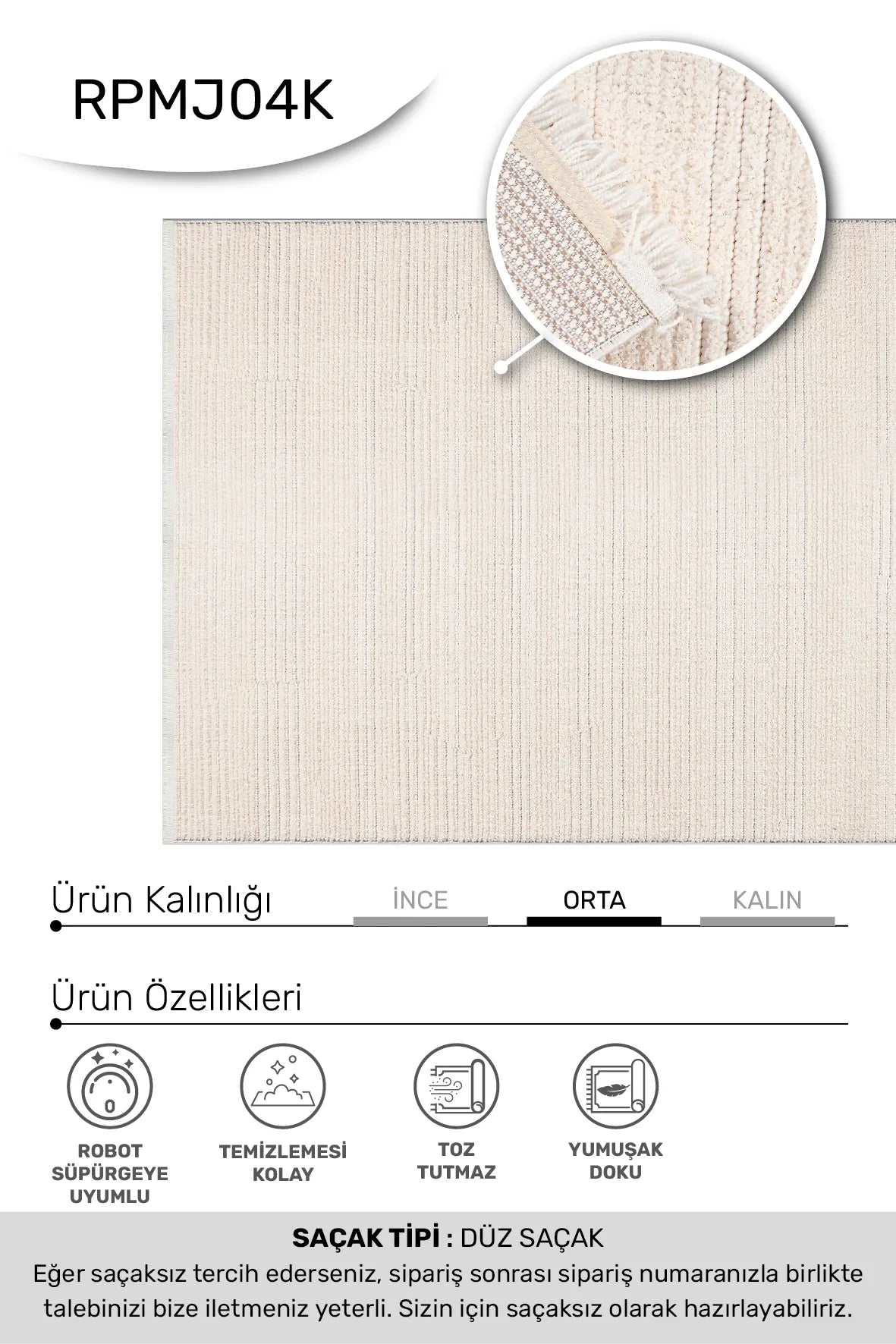 Noraso Krem Beyaz Modern Çizgili Salon Halısı – genel görünüm