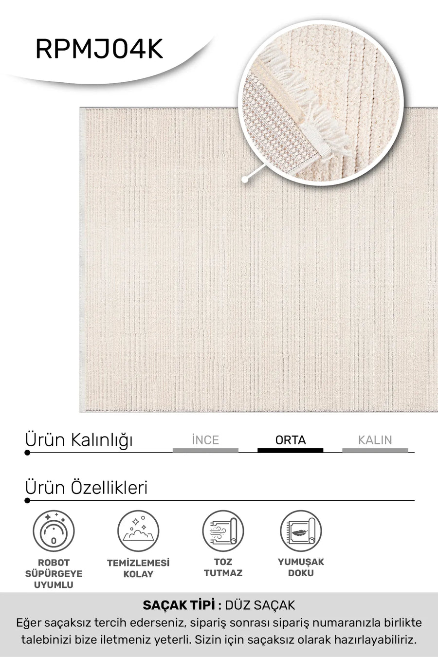 Noraso Krem Beyaz Modern Çizgili Salon Halısı – genel görünüm