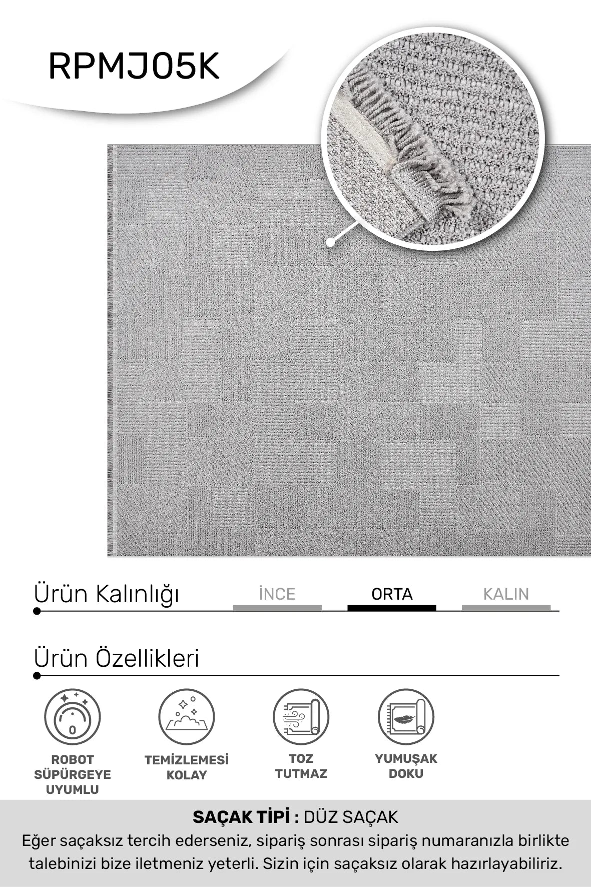 Noraso Gri Geometrik Desenli Modern Salon Halısı – genel görünüm