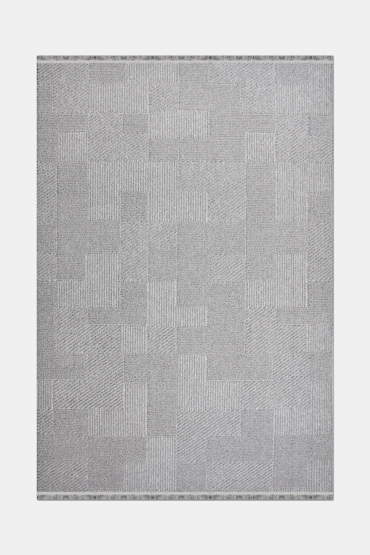 Noraso Gri Geometrik Desenli Modern Salon Halısı – arka yüz görünümü