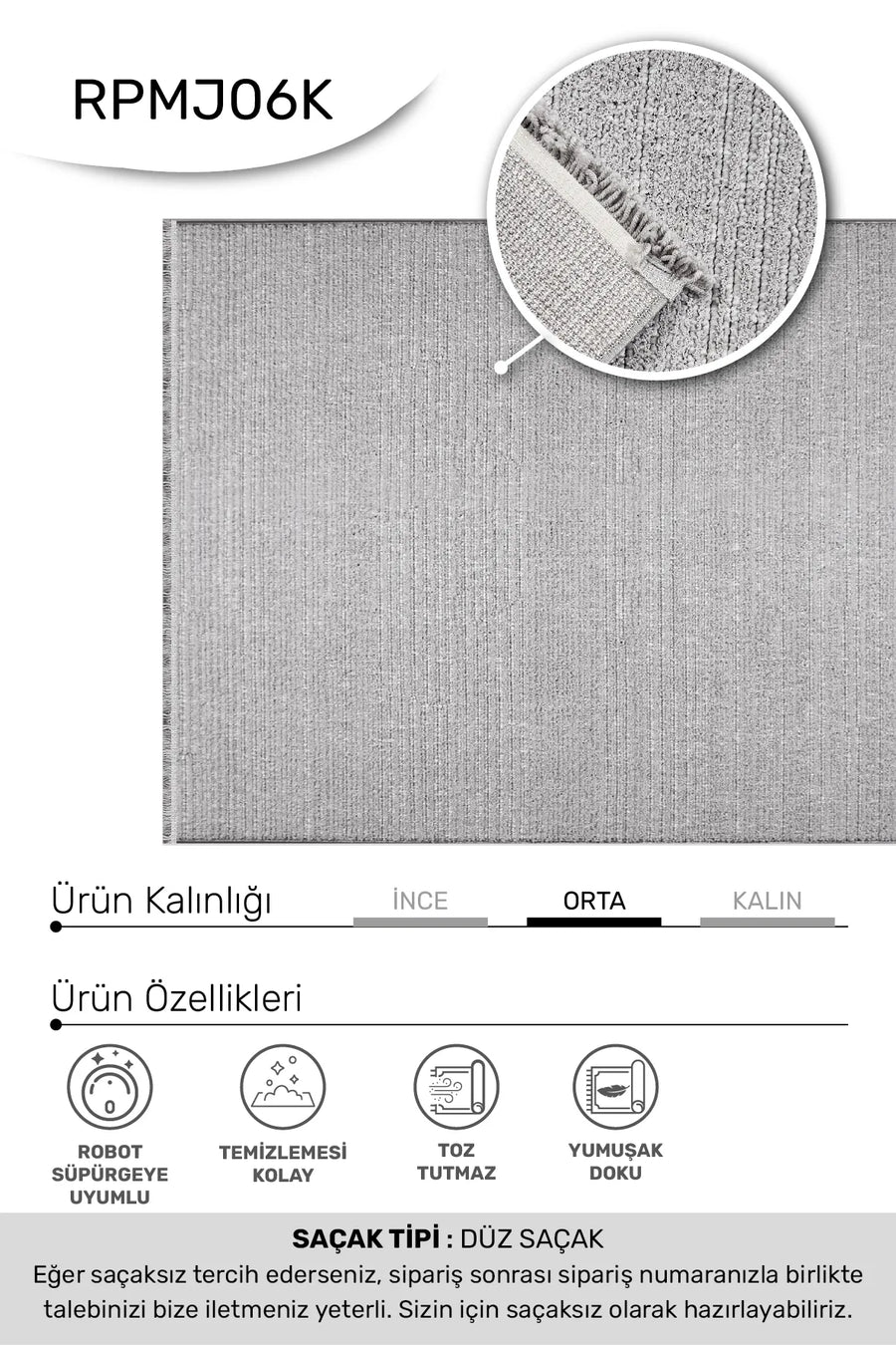Noraso Gri Beyaz Modern Düz Salon Halısı – genel görünüm