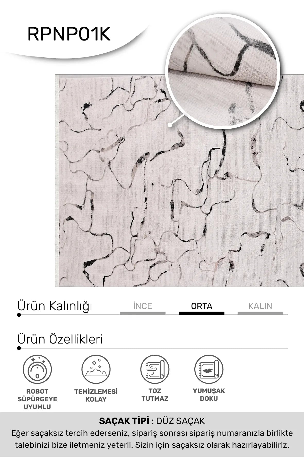 Ronvi Beyaz Gri Soyut Desenli Modern Salon Halısı – genel görünüm