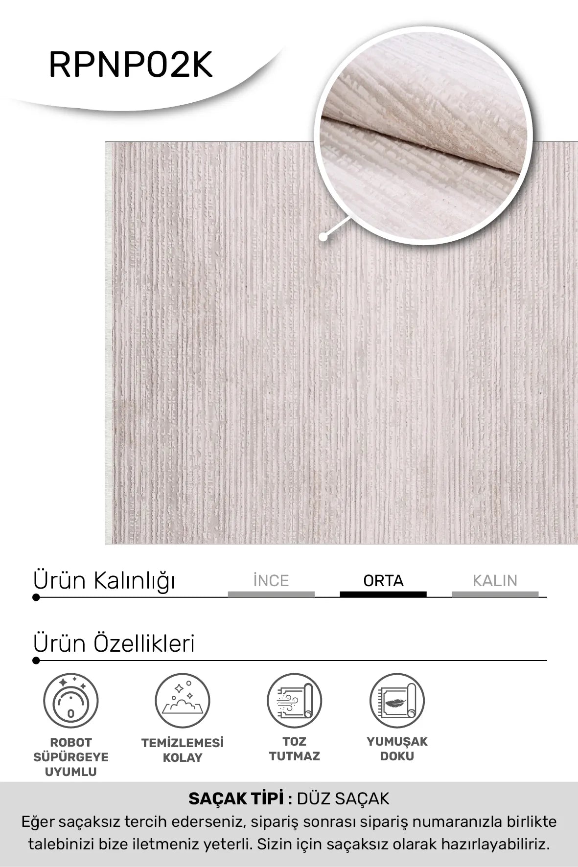 Ronvi Bej Ekru Çizgili Modern Salon Halısı – genel görünüm