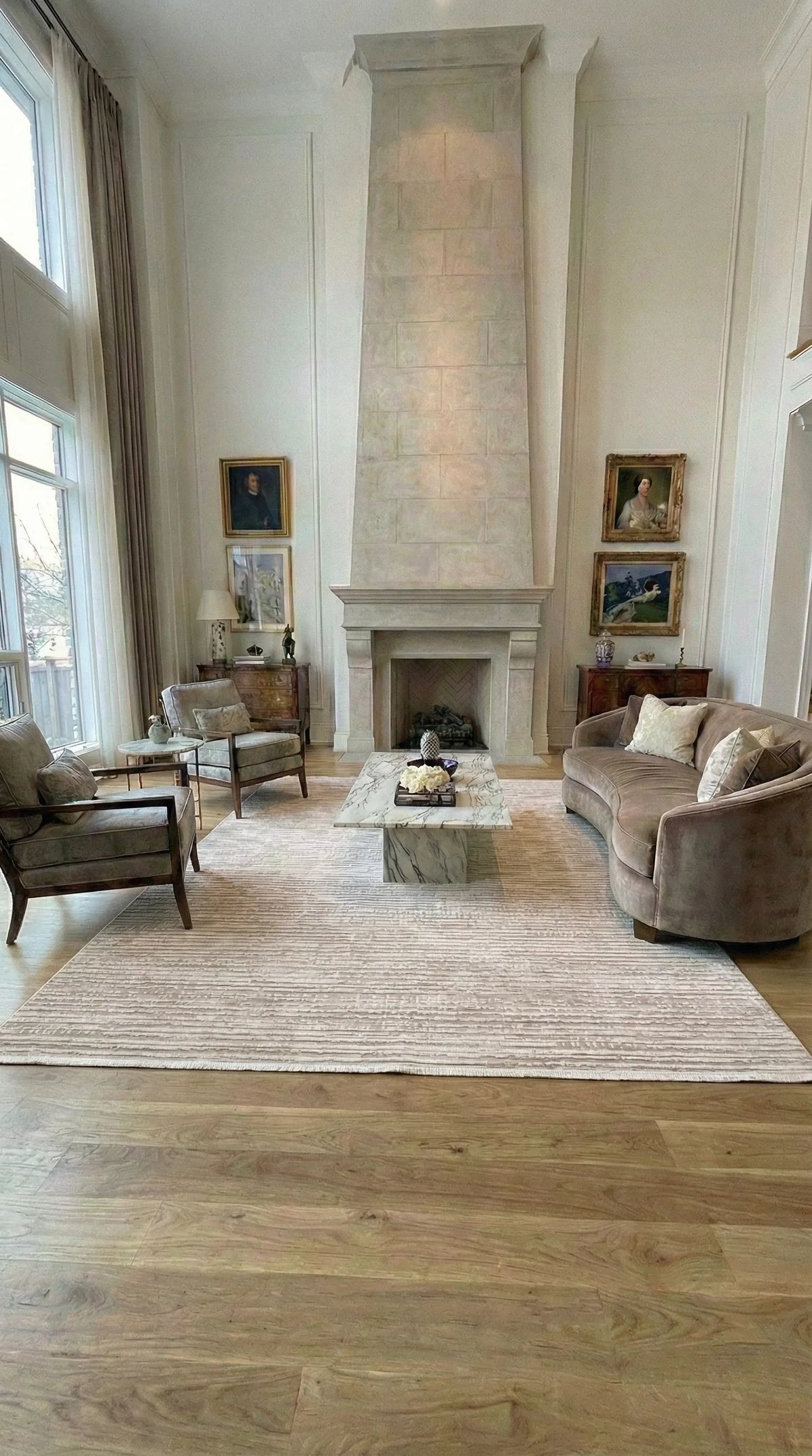 Ronvi Bej Ekru Çizgili Modern Salon Halısı