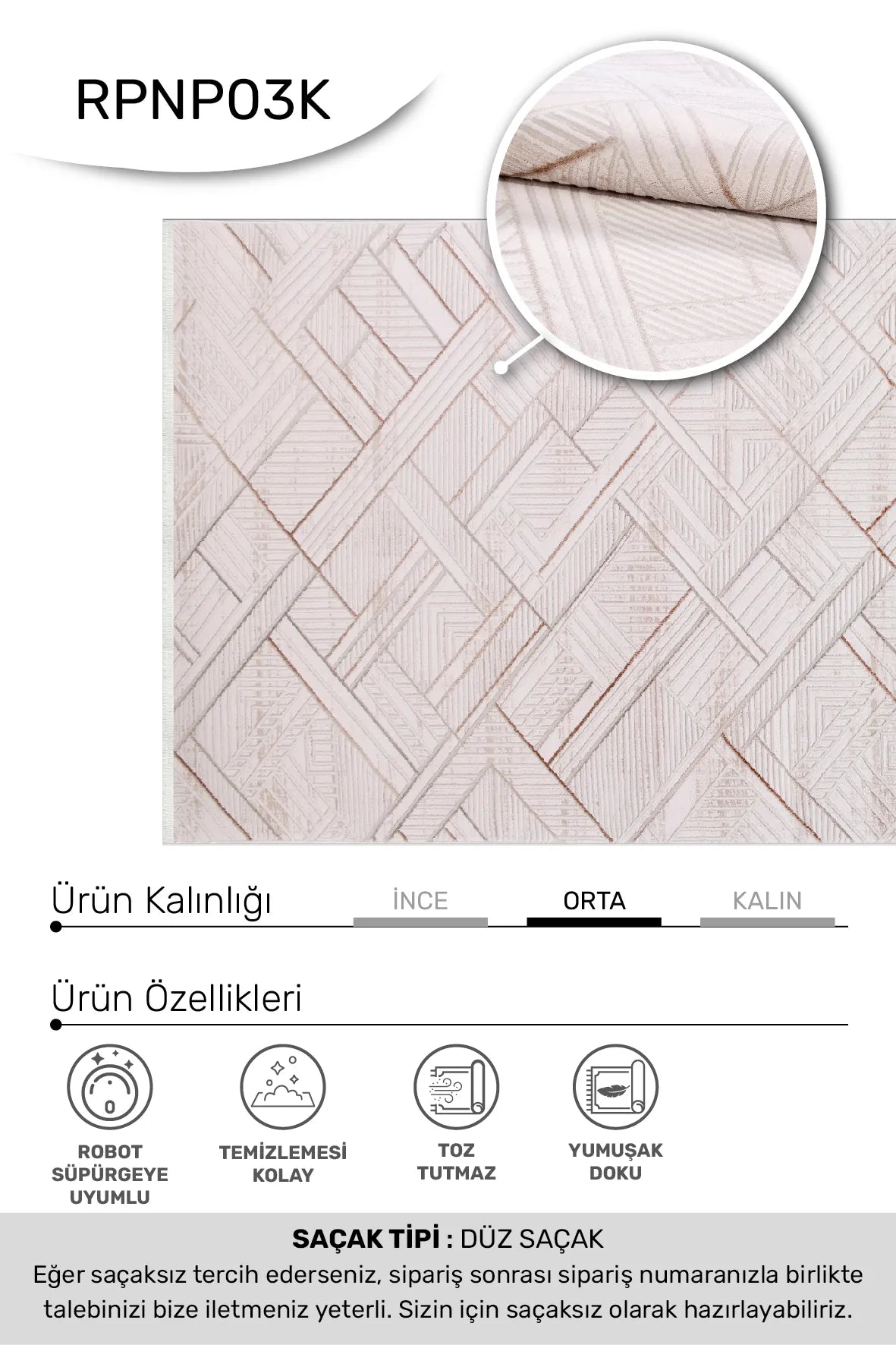 Ronvi Bej Kahverengi Geometrik Modern Kabartmalı Salon Halısı – genel görünüm