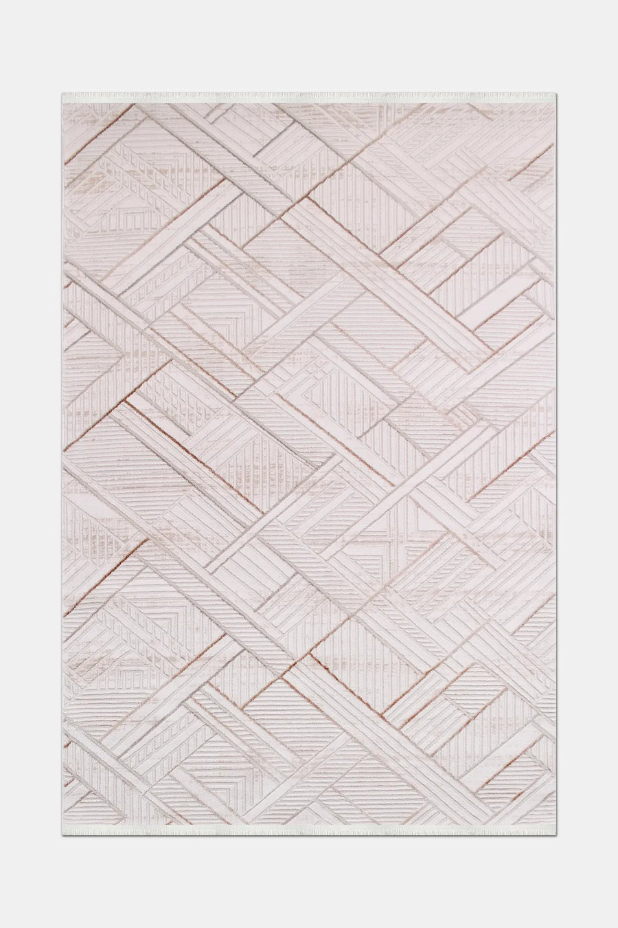 Ronvi Bej Kahverengi Geometrik Modern Kabartmalı Salon Halısı – arka yüz görünümü