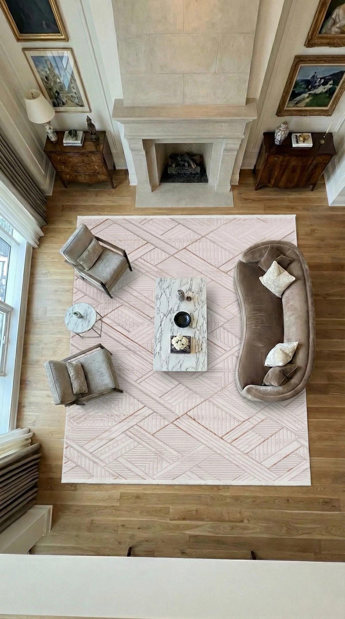 Ronvi Bej Kahverengi Geometrik Modern Kabartmalı Salon Halısı – farklı açı