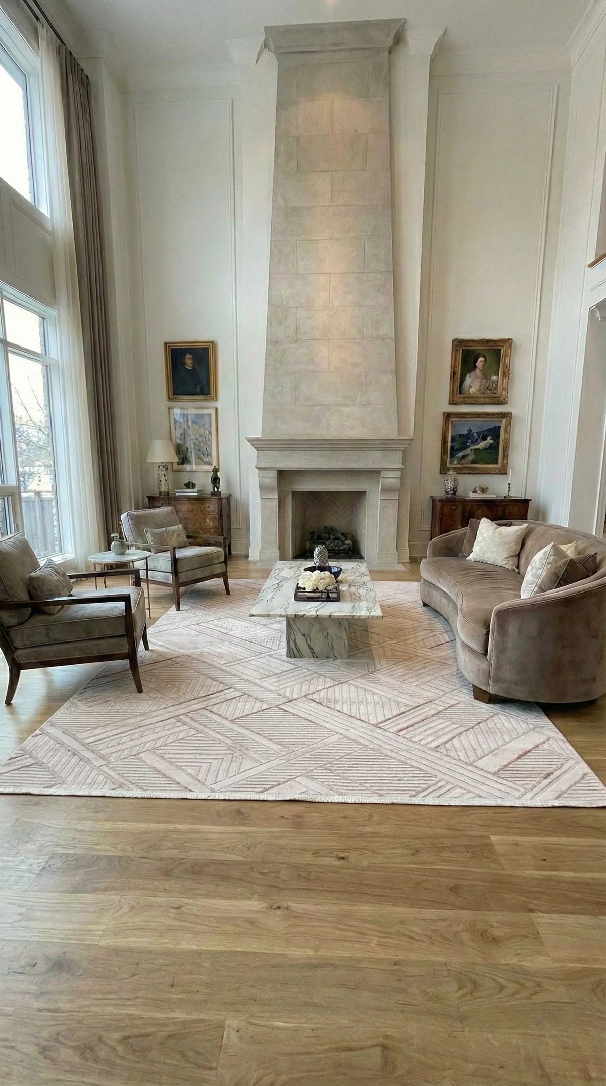 Ronvi Bej Kahverengi Geometrik Modern Kabartmalı Salon Halısı