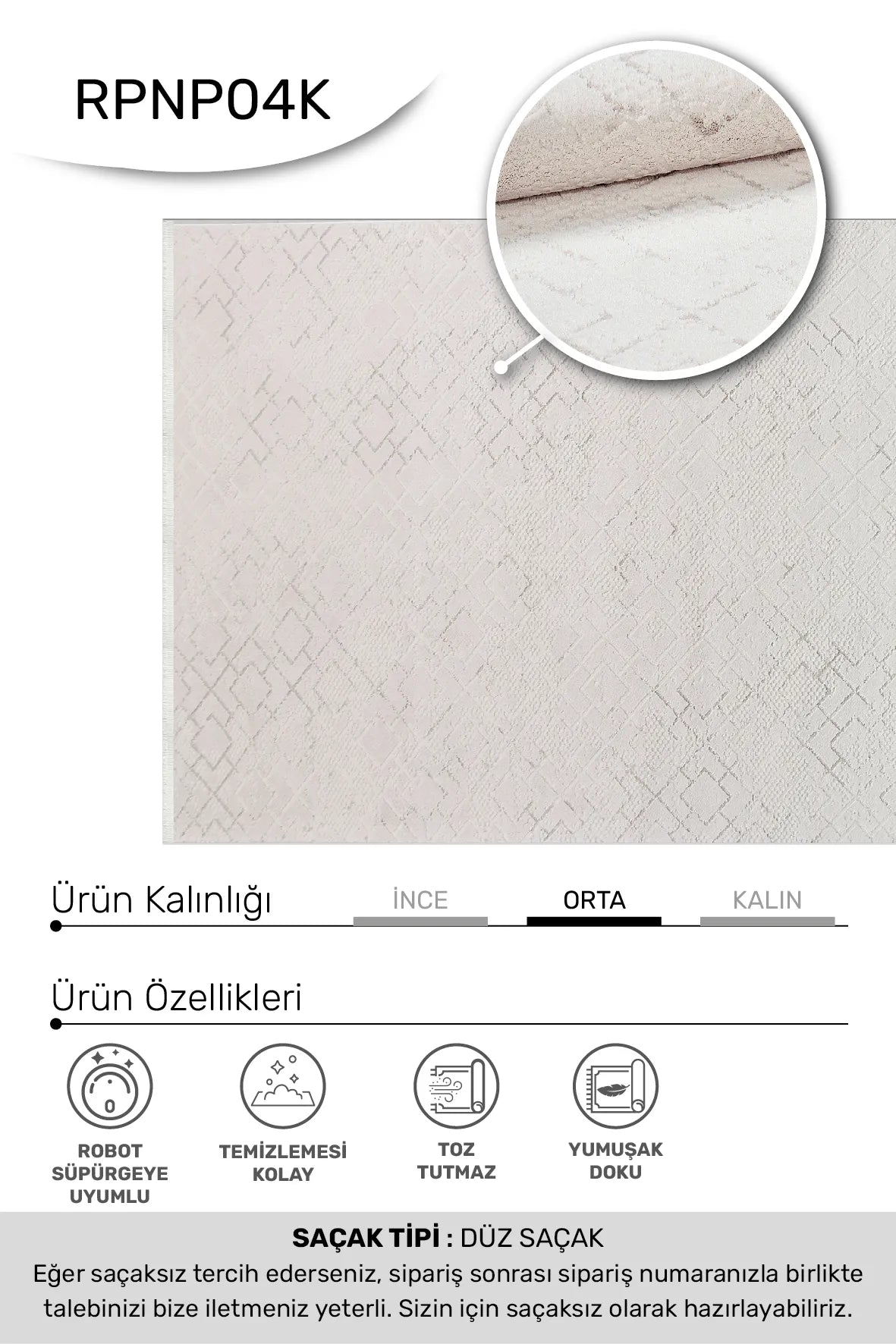 Ronvi Beyaz Krem Geometrik Desenli Modern Salon Halısı – genel görünüm