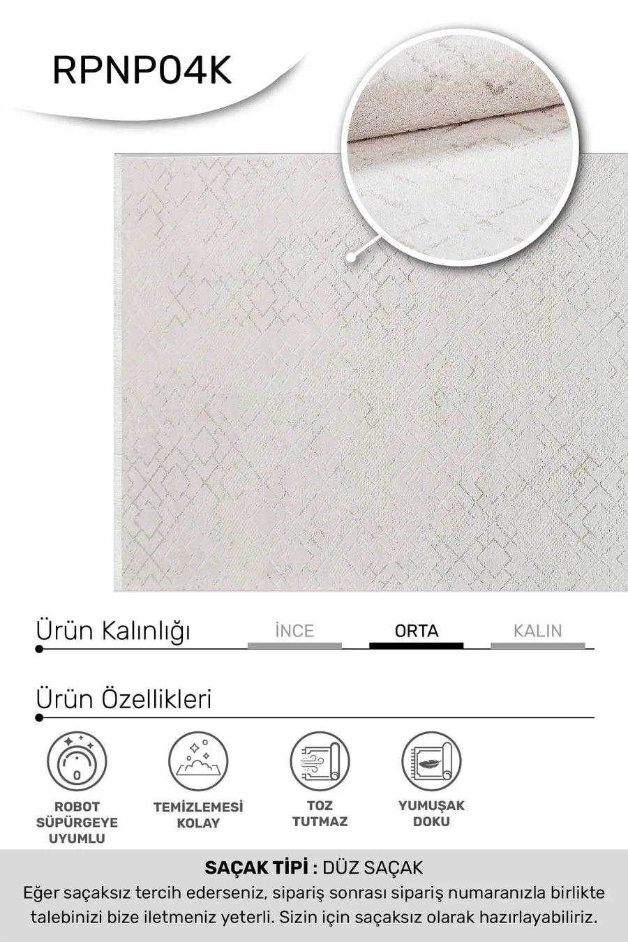 Ronvi Beyaz Krem Geometrik Desenli Modern Salon Halısı – genel görünüm