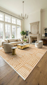 Savel Tan White Geometric Pattern Modern Machine-Made Rug