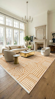 Savel Taba Beyaz Geometrik Desenli Modern Makine Halısı