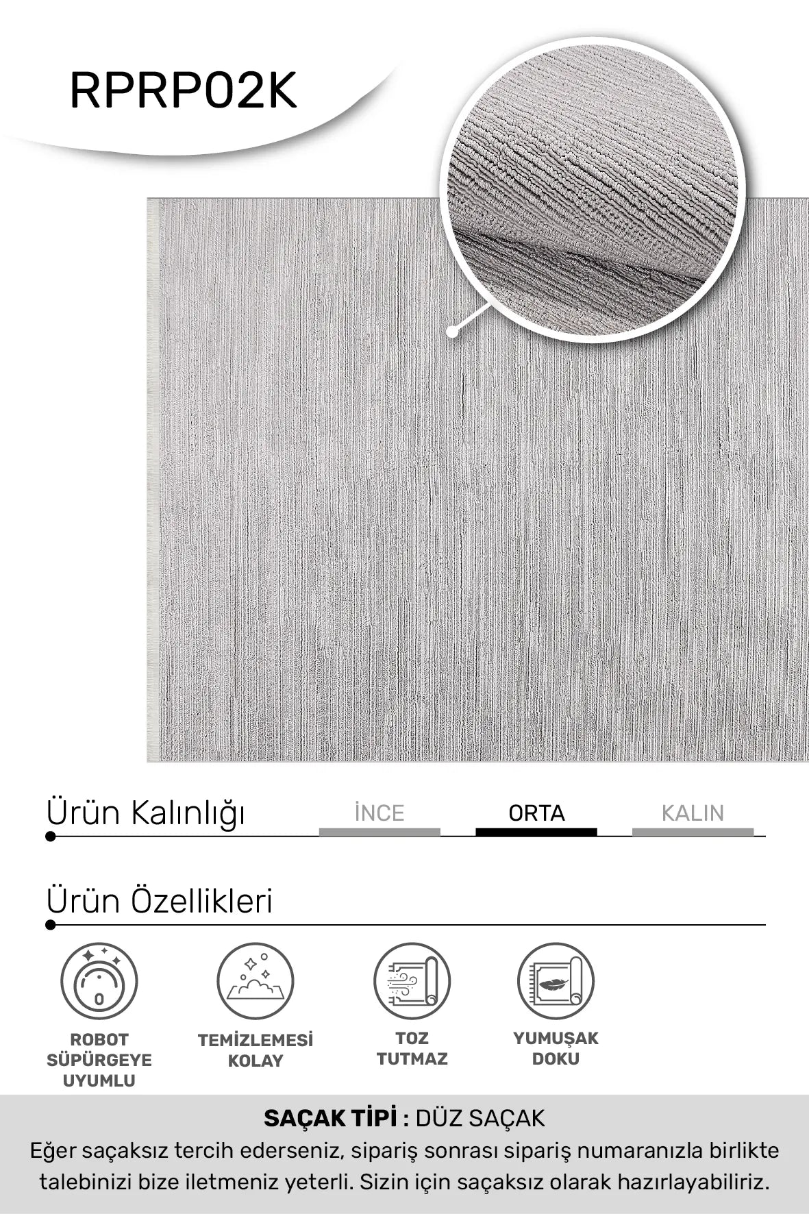 Sanva Gri Beyaz Çizgili Dokulu Modern Salon Halısı – genel görünüm