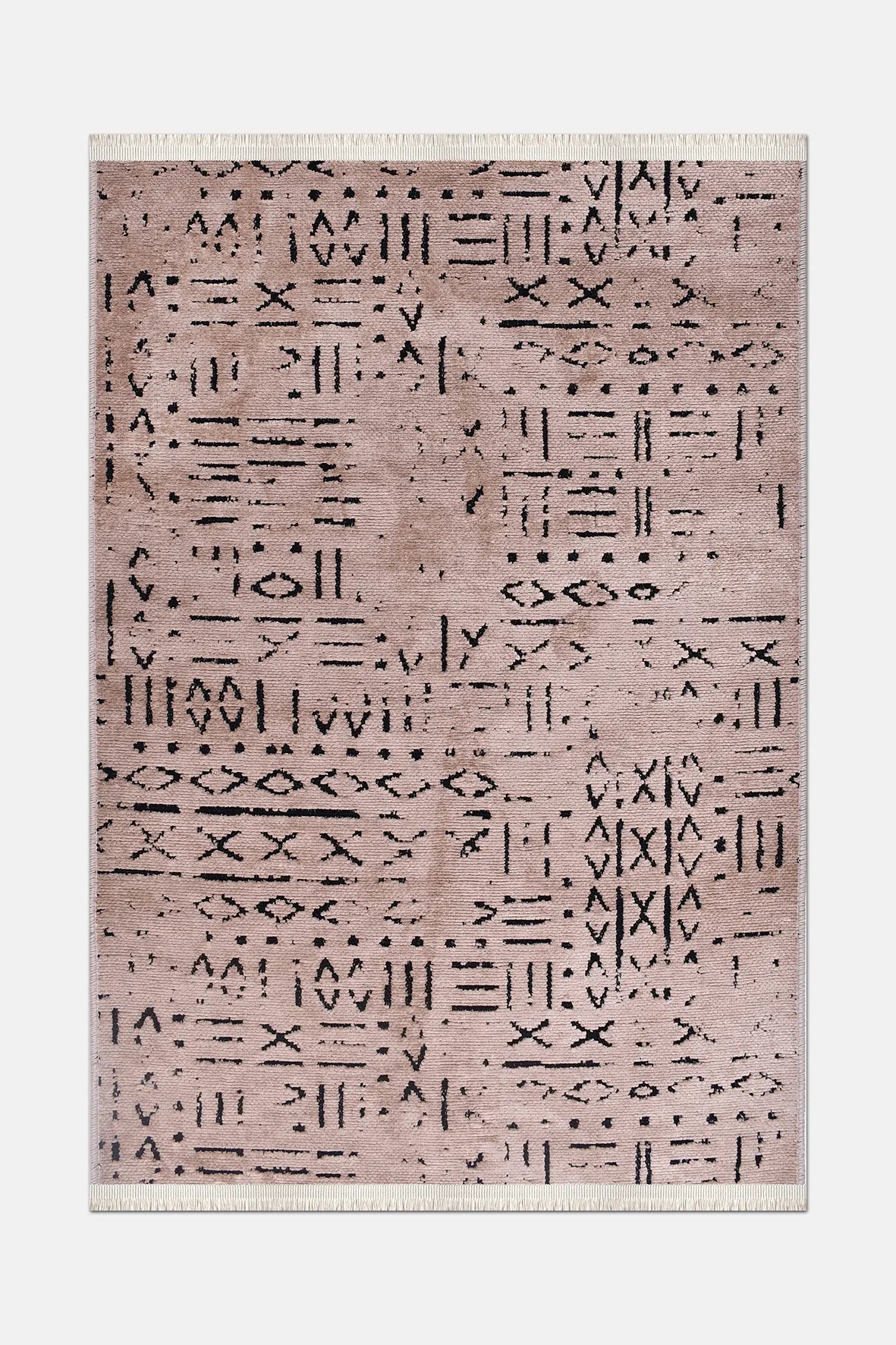 Kelaro Pembe Siyah Geometrik Desenli Makine Halısı – kenar detayı