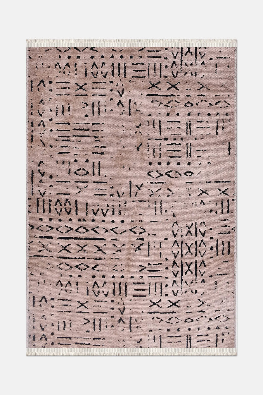 Kelaro Pembe Siyah Geometrik Desenli Makine Halısı – kenar detayı