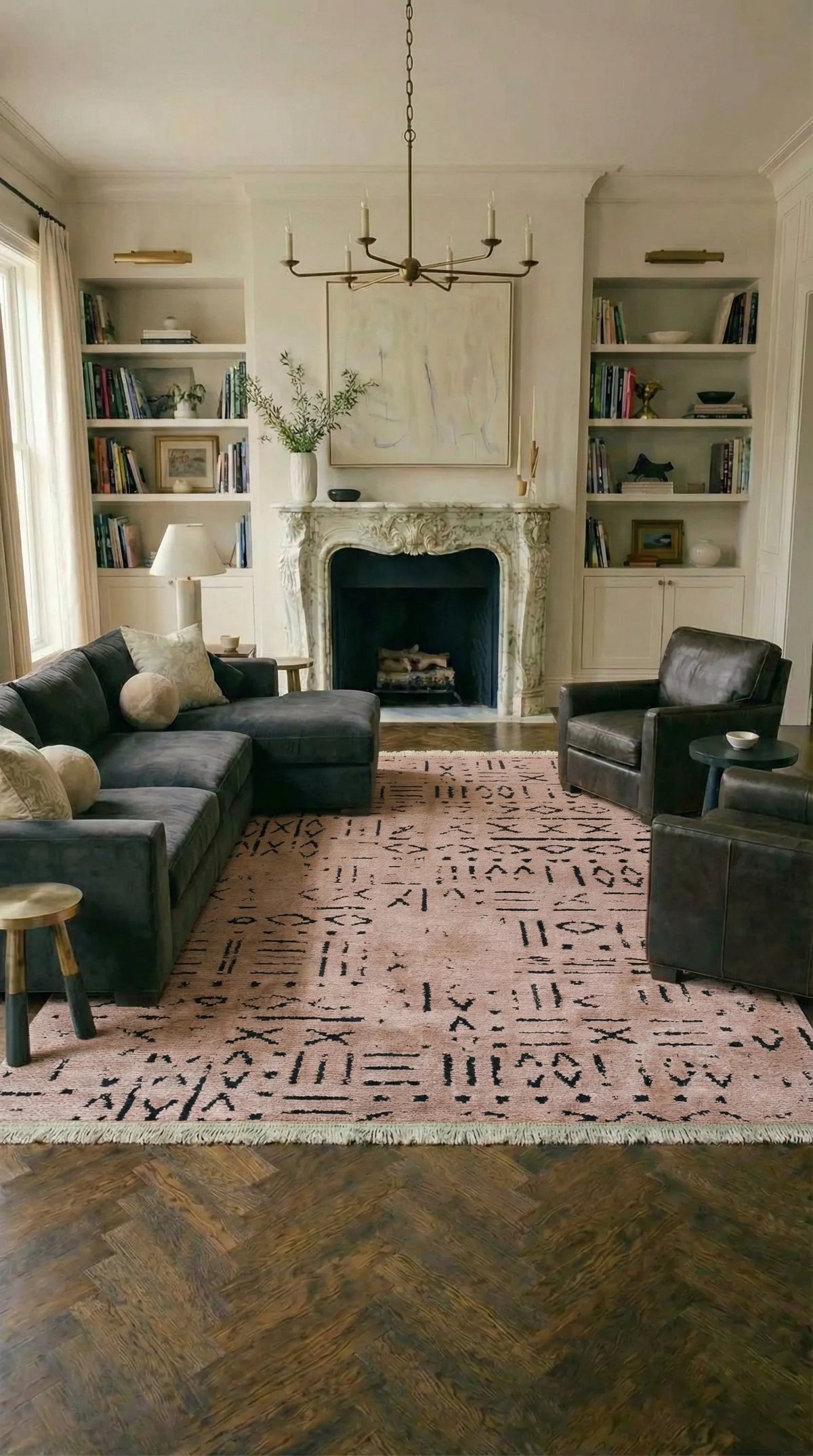 Kelaro Pembe Siyah Geometrik Desenli Makine Halısı