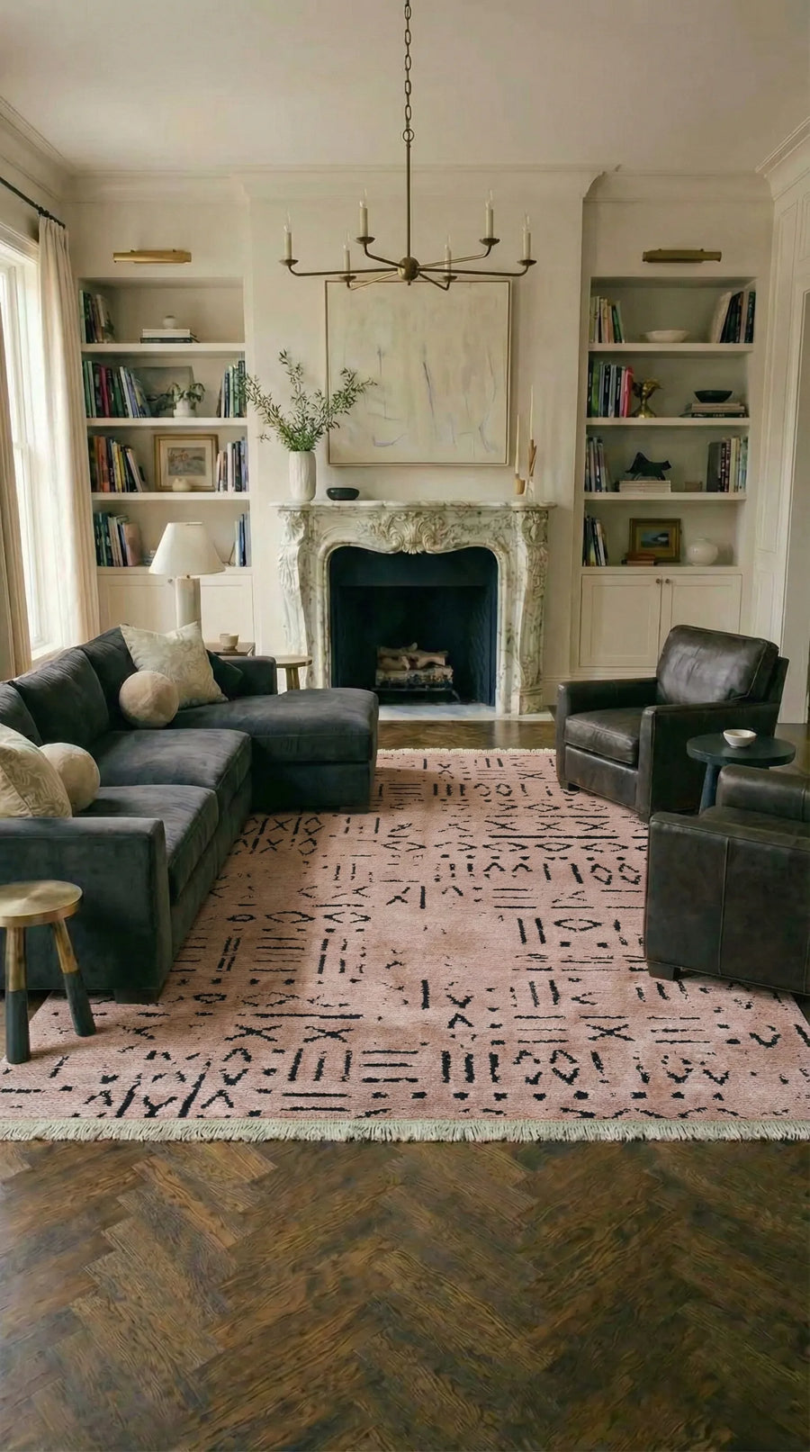 Kelaro Pembe Siyah Geometrik Desenli Makine Halısı