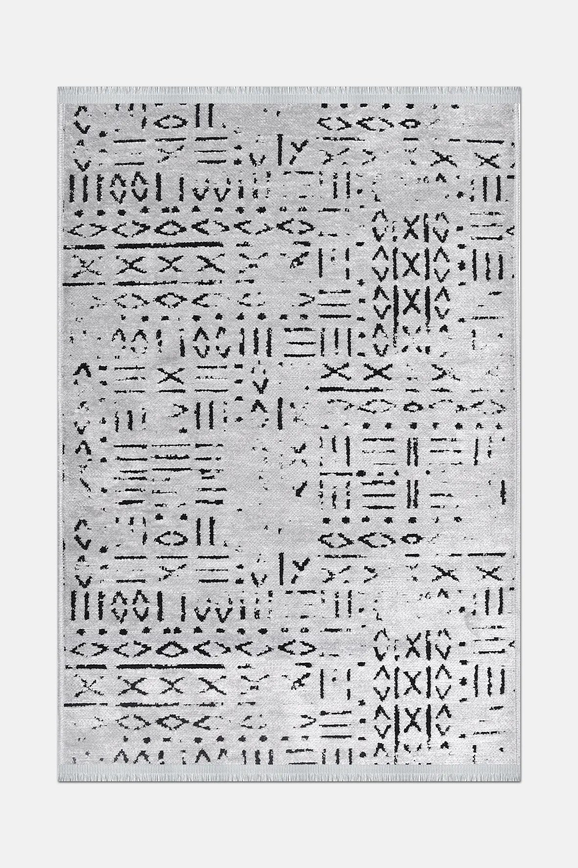 Kelaro Gri Siyah Geometrik Desenli Modern Makine Halısı – mekânda kullanım
