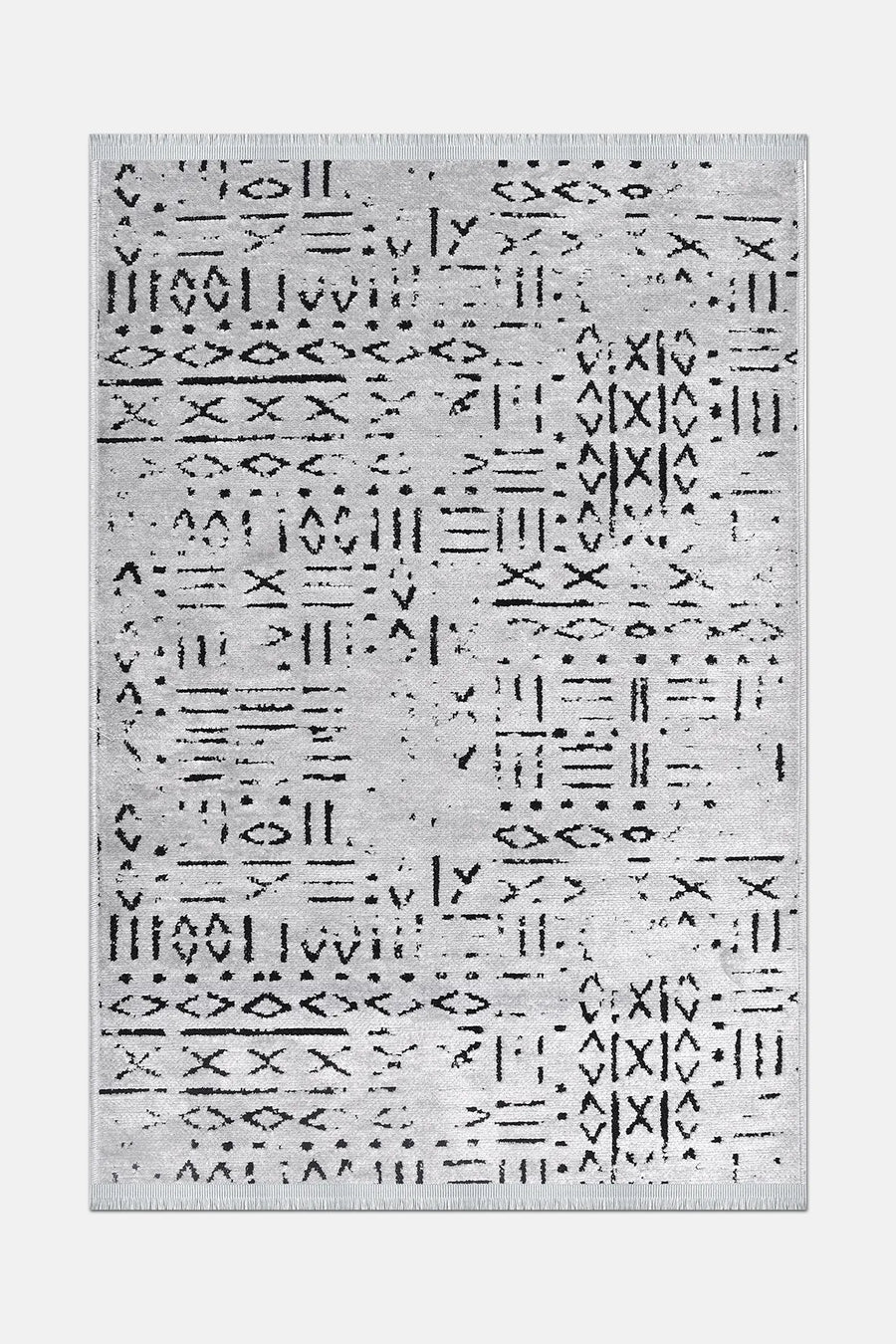 Kelaro Gri Siyah Geometrik Desenli Modern Makine Halısı – mekânda kullanım