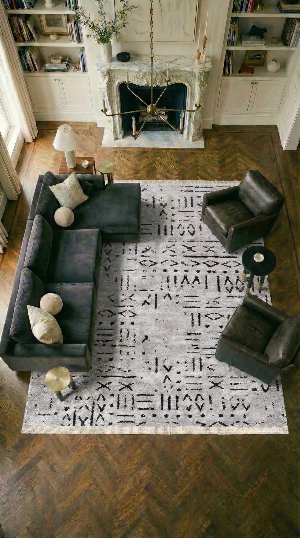 Kelaro Gri Siyah Geometrik Desenli Modern Makine Halısı – kenar detayı