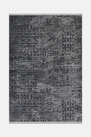 Kelaro Gri Siyah Geometrik Desenli Modern Makine Halısı – kenar detayı