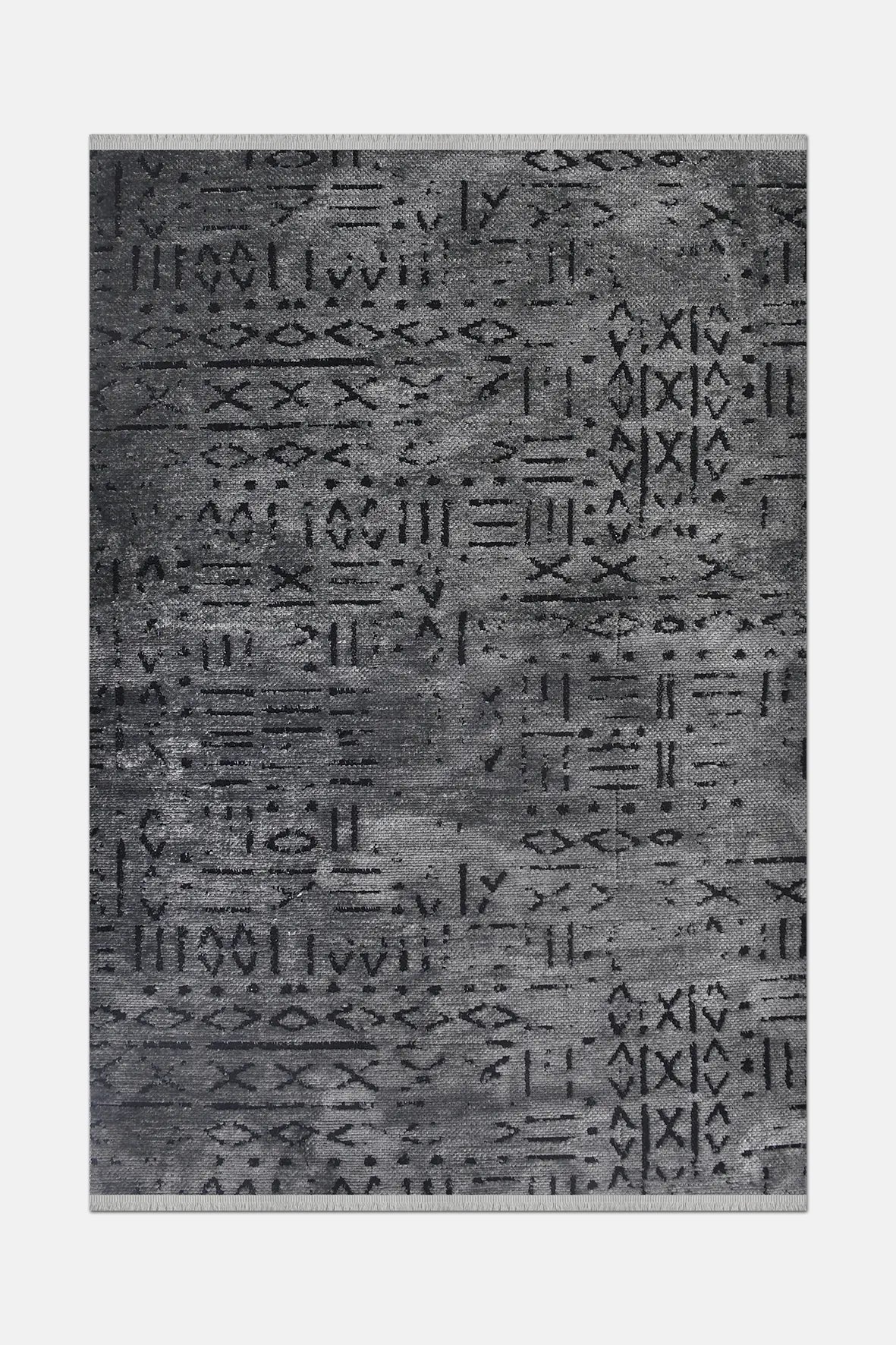 Kelaro Gri Siyah Geometrik Desenli Modern Makine Halısı – kenar detayı
