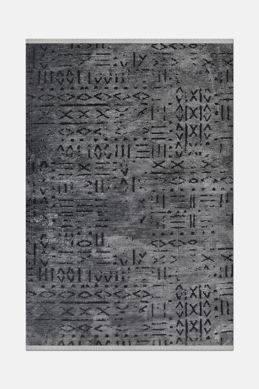 Kelaro Gri Siyah Geometrik Desenli Modern Makine Halısı – kenar detayı