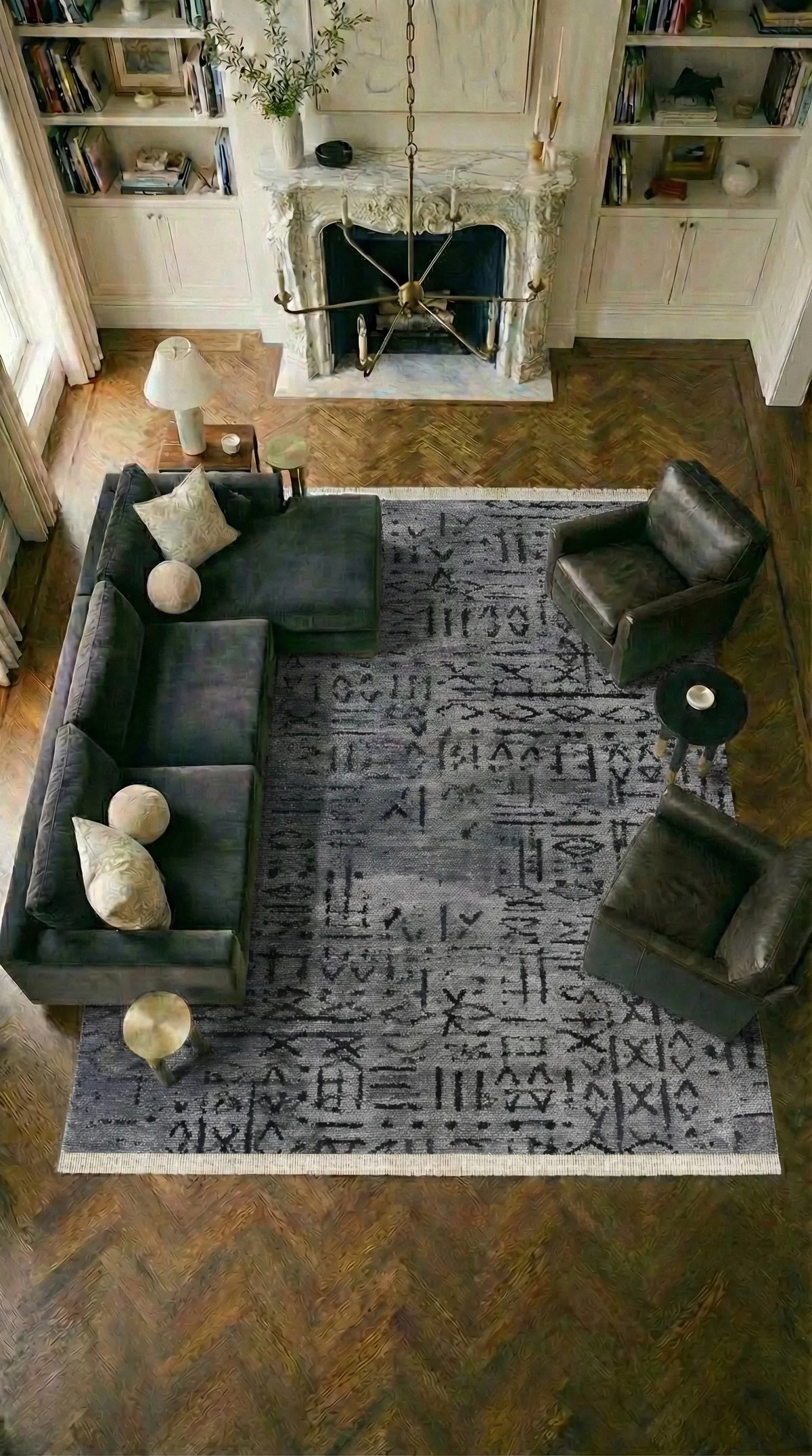 Kelaro Gri Siyah Geometrik Desenli Modern Makine Halısı – arka yüz görünümü