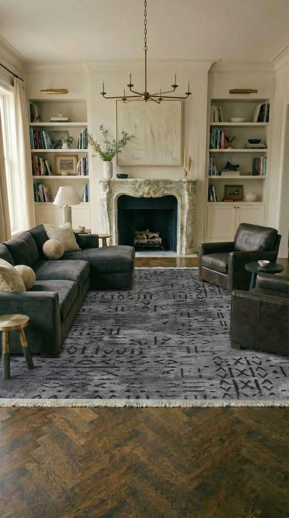 Kelaro Gri Siyah Geometrik Desenli Modern Makine Halısı