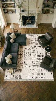 Kelaro Siyah Beyaz Geometrik Desenli Modern Makine Halısı