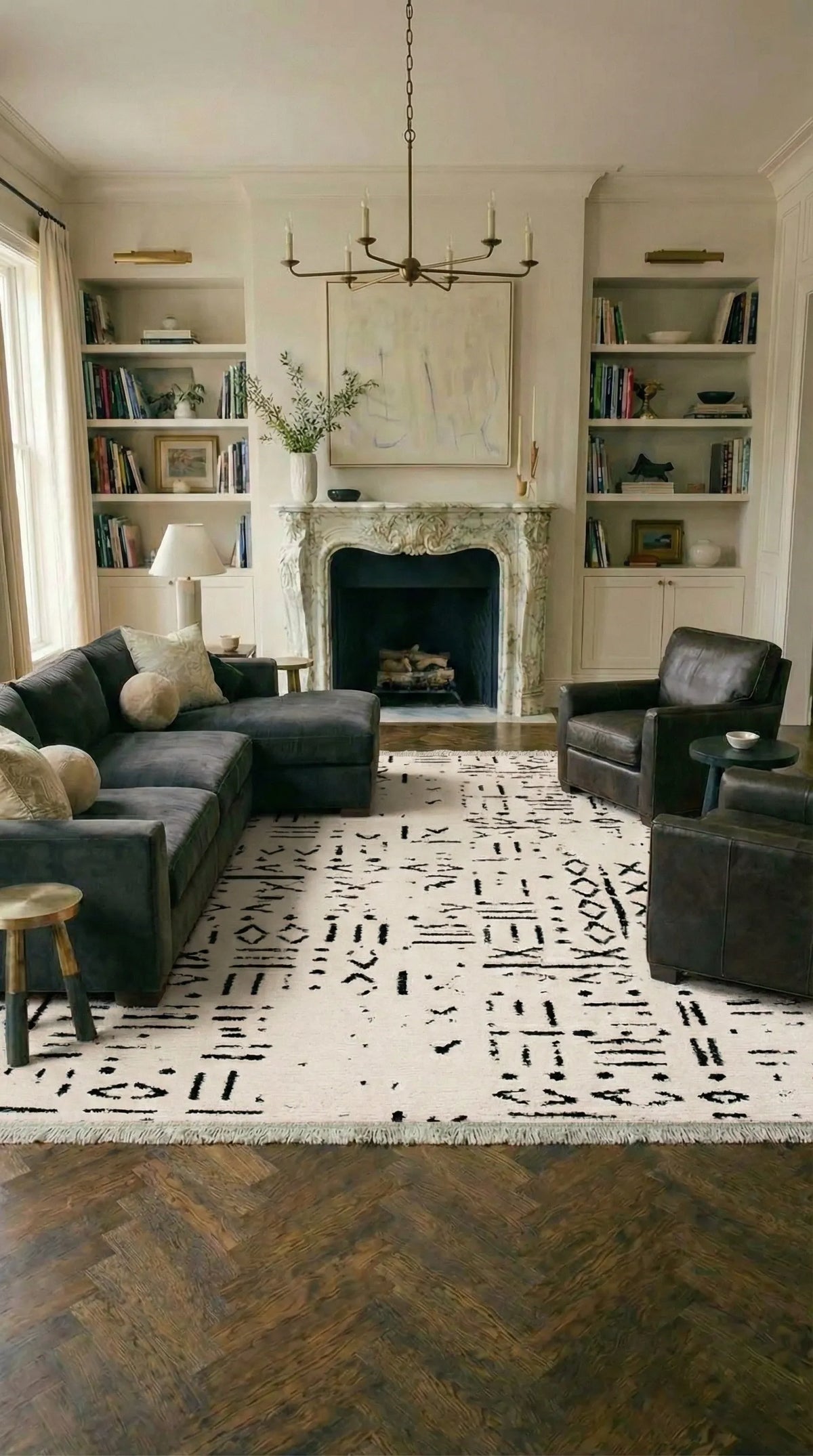 Kelaro Siyah Beyaz Geometrik Desenli Modern Makine Halısı – detay görünümü