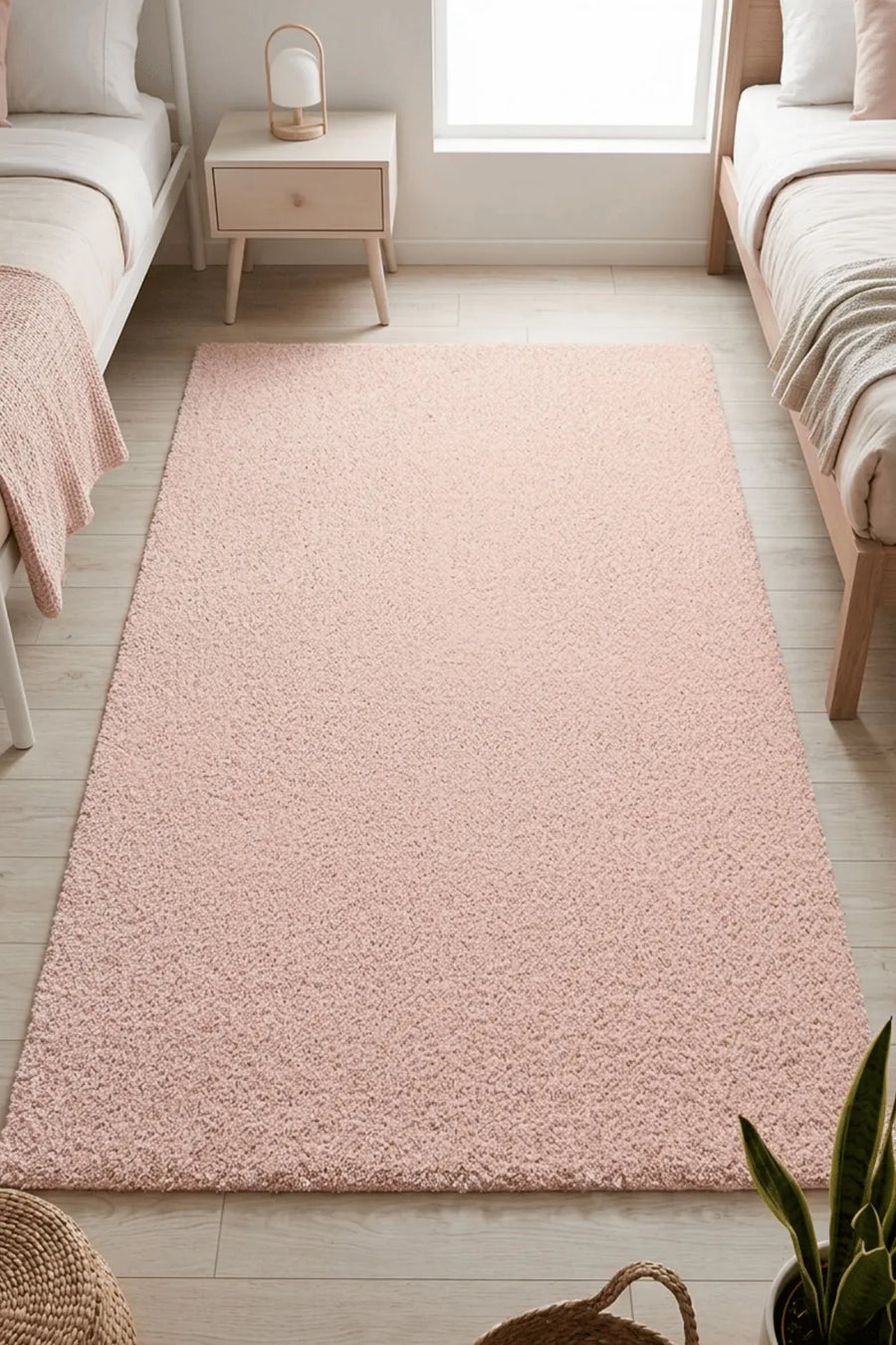 Renavi Pembe Düz Modern Shaggy Dokulu Polyester Halı