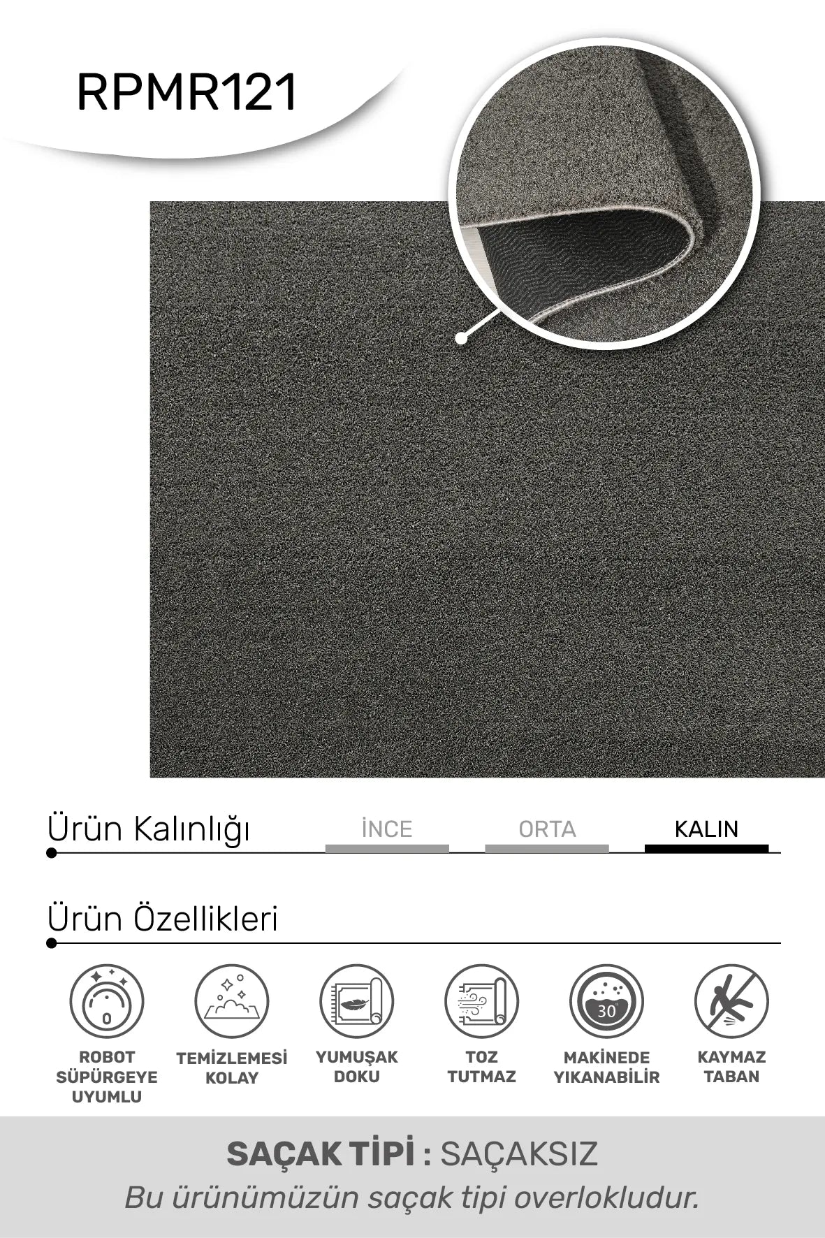 Renavi Antrasit Gri Düz Modern Bukleli Dokulu Salon Halısı – mekânda kullanım