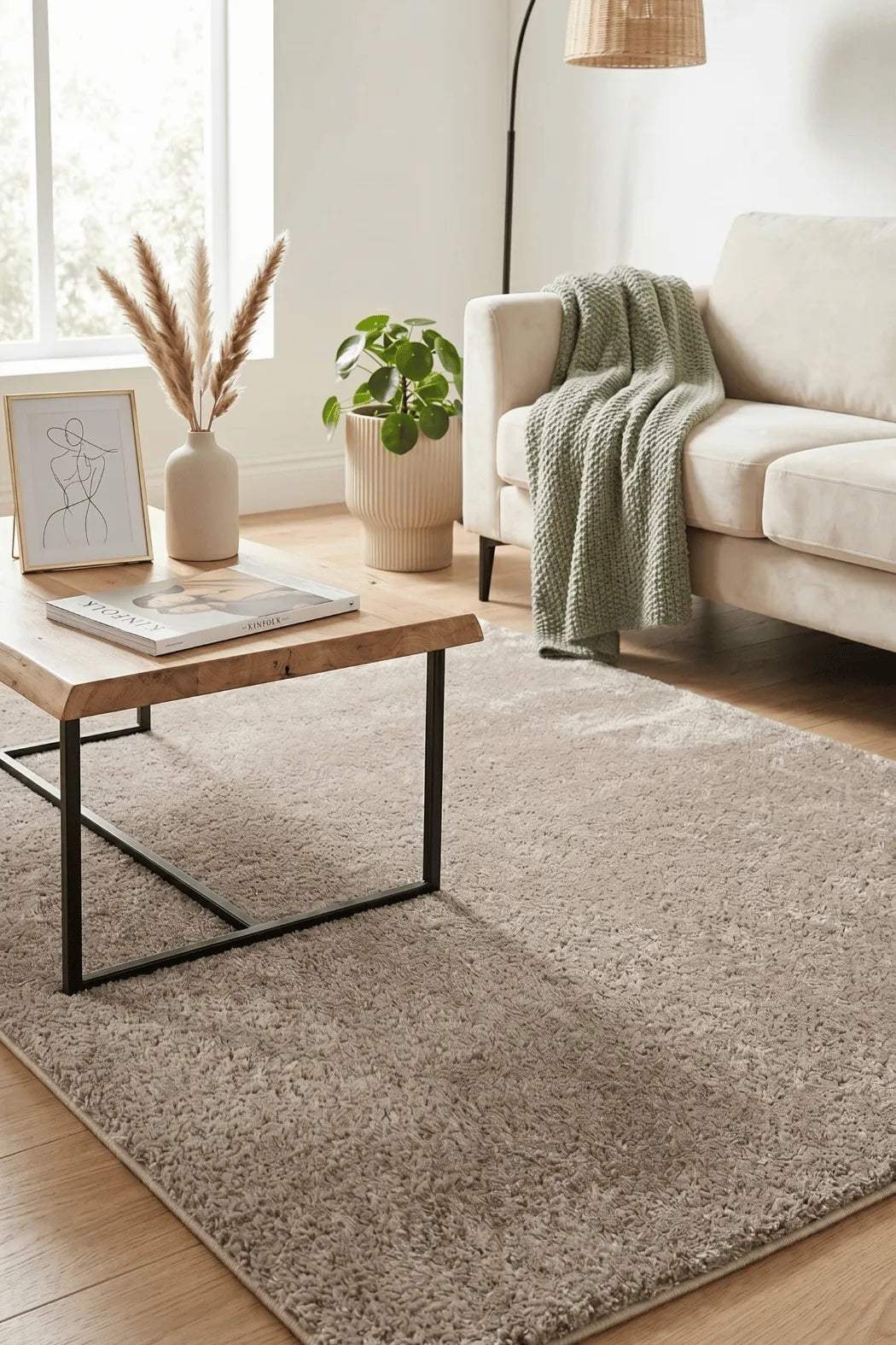 Doven Gri Yeşil Düz Modern Shaggy Salon Halısı