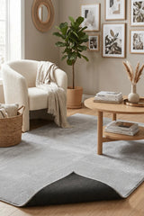 Doven, tapis de salon moderne gris uni en peluche douce