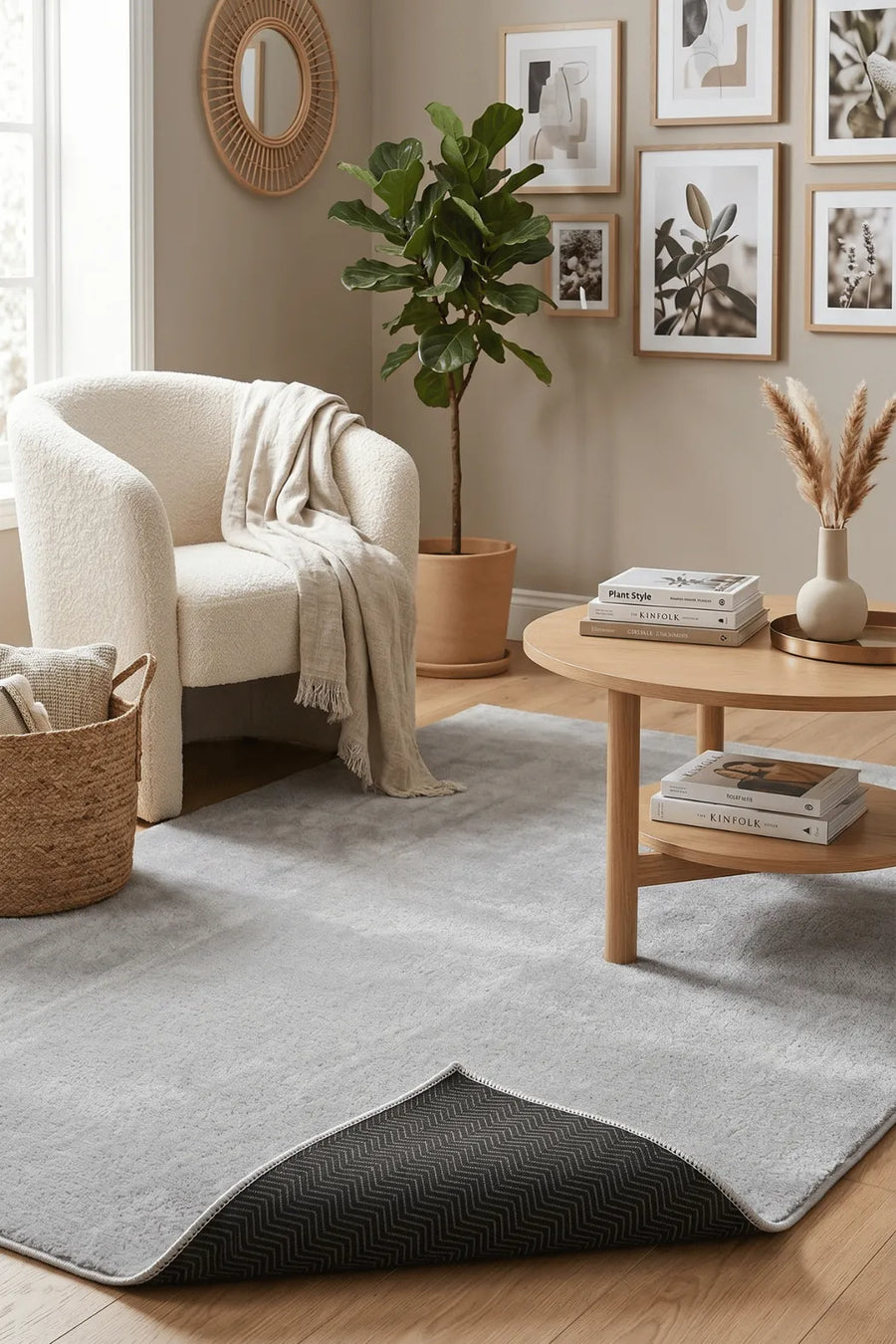 Doven Gri Düz Renk Yumuşak Peluş Modern Salon Halısı – genel görünüm