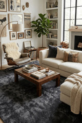 Tapis de salon Doven gris anthracite moderne, uni et pelucheux