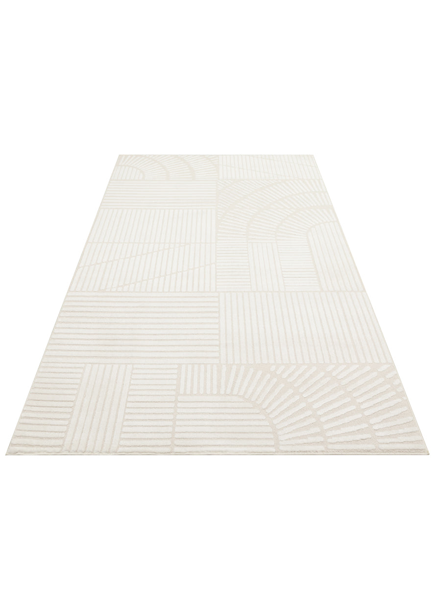 Blazo Ekru Bej Geometrik Modern Makine Halısı Kabartmalı – kenar detayı