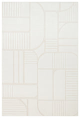 Blazo White Geometric Patterned Modern Machine-Made Rug