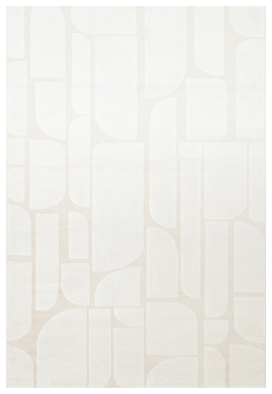 Blazo White Geometric Pattern Modern Machine-Made Rug