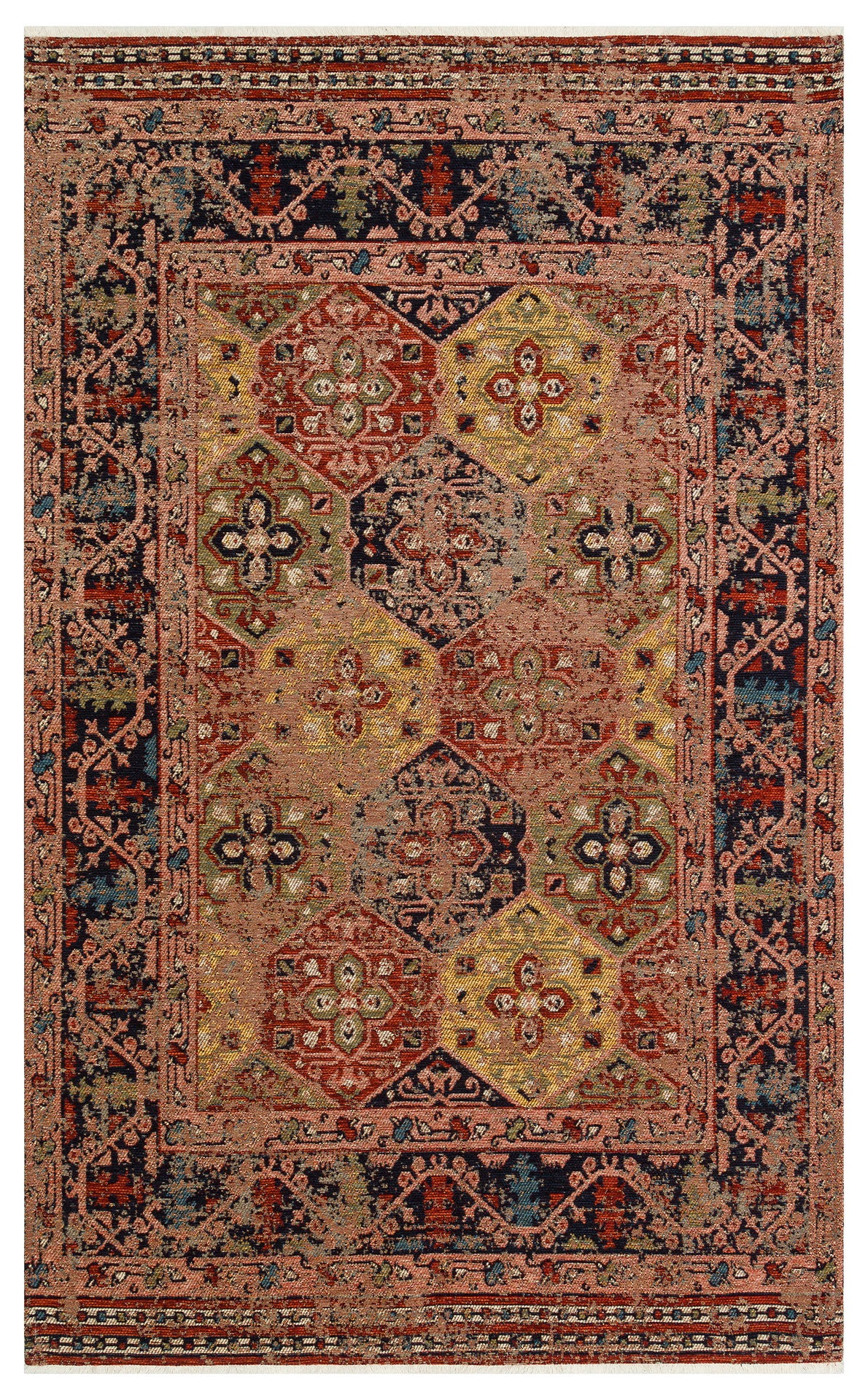 Ludor Kırmızı Lacivert Geometrik Desenli Kilim