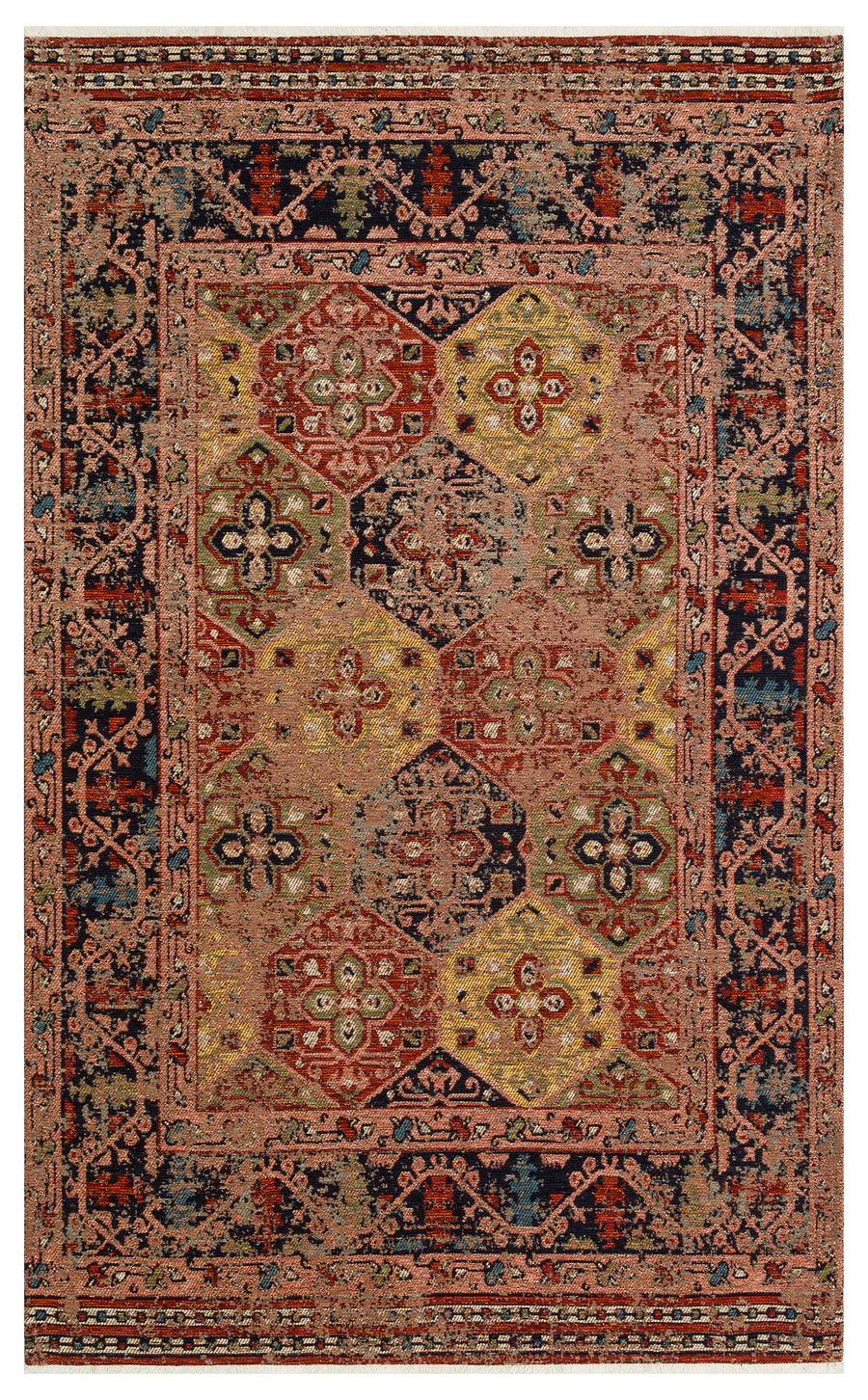 Ludor Kırmızı Lacivert Geometrik Desenli Kilim