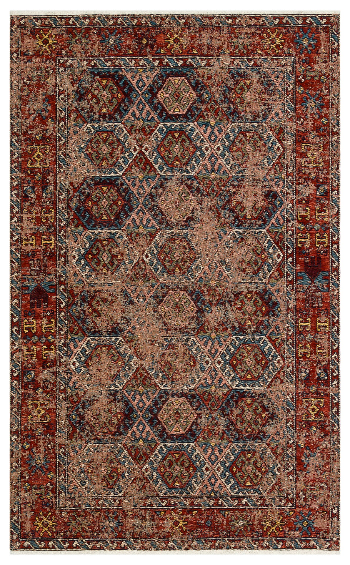 Ludor Kırmızı Etnik Geometrik Desenli Kilim