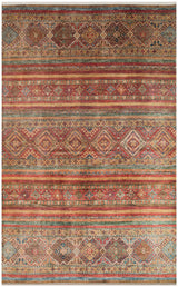 Rulov Red Beige Ethnic Geometric Patterned Machine-Made Rug