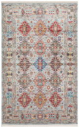 Rulov Blue Ethnic Geometric Pattern Washable Machine-Made Rug
