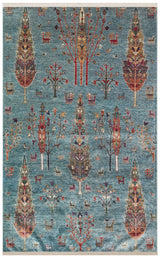 Rulov Blue Ethnic Animal Figured Polyester Machine-Made Rug