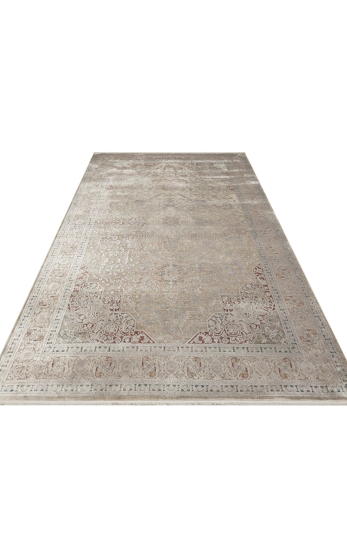 Vonasa Bej Gri Madalyon Desenli Klasik Salon Halısı – arka yüz görünümü
